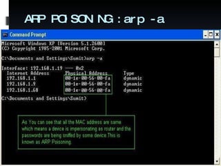 ARP POISONING :arp -a 15-441 Networks Fall 2002 