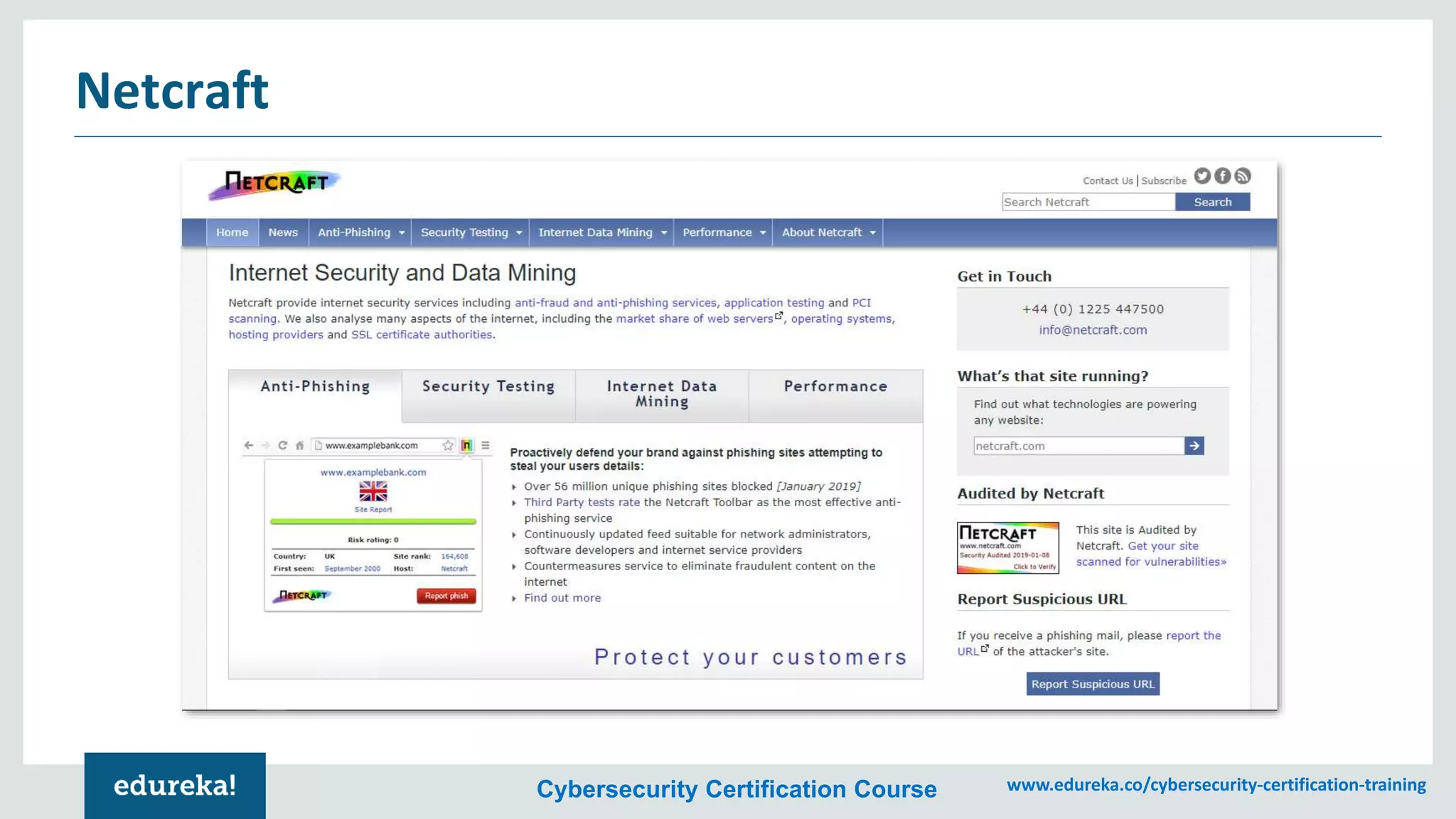 Cybersecurity Certification Course www.edureka.co/cybersecurity-certification-training
Netcraft
 