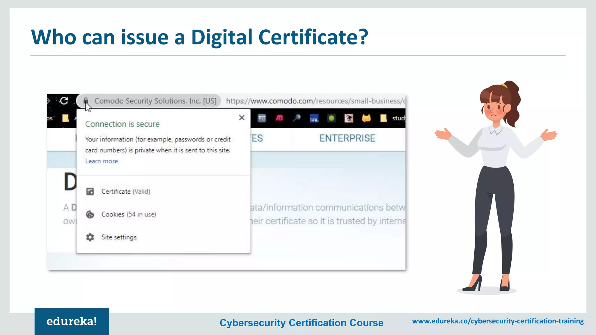 Cybersecurity Certification Course www.edureka.co/cybersecurity-certification-training
Who can issue a Digital Certificate?
 