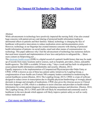Ethical Implications Of Electronic Health Records | PDF