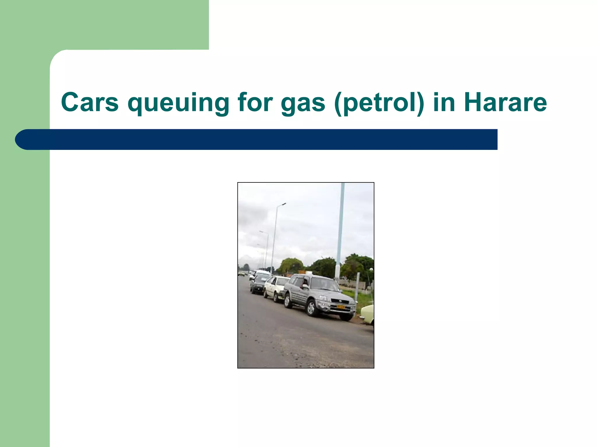 Cars queuing for gas (petrol) in Harare 
