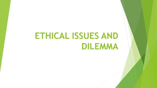 ETHICAL ISSUES AND
DILEMMA
 