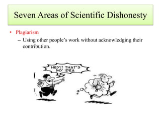 Seven Areas of Scientific Dishonesty
• Plagiarism
– Using other people’s work without acknowledging their
contribution.
 