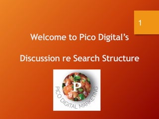 Welcome to Pico Digital’s
Discussion re Search Structure
1
 