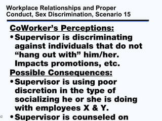Workplace Relationships and Proper
     Conduct, Sex Discrimination, Scenario 15

      CoWorker’s Perceptions:
      • Su...