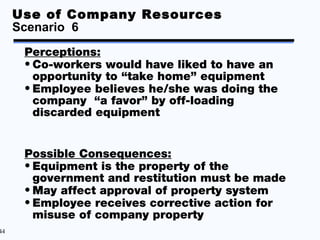 Use of Company Resources
     Scenario 6
      Perceptions:
      • Co-workers would have liked to have an
        opportu...