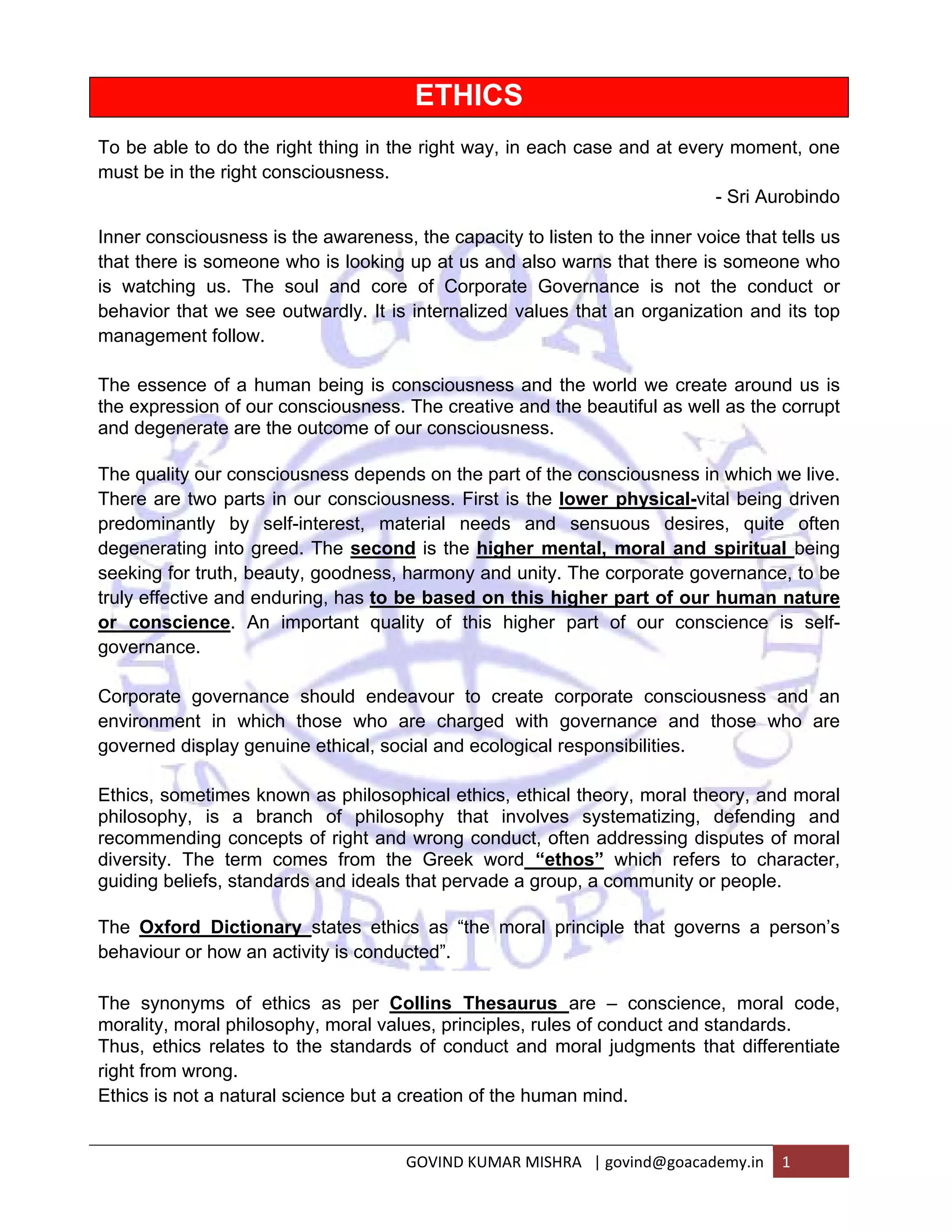 Ethics, Governance and Sustainability | PDF
