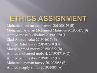 Mohamed hassan abo hamra 201900429 (B)
Mohamed Ayman Mohamed Mahrous 201900470(B)
Ahmed mostafa elboliny 201900270 (D)
Ziad Ahmed kaka 201901617 (B)
Ahmed Adel fawzy 201902200 (D)
Morsy Ahmed morsy 201900322 (B)
Ahmed mohamed mobark 201901719 (D)
Ahmed samir saker 201901957 (D)
Mohamed ayman fawzy 201902086 (B)
Ahmed magdy soffar 201902085 (A)
 