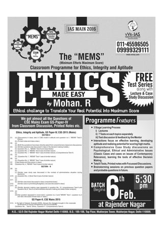 General Studies Ethics(GS Paper-IV Module) Course for UPSC/IAS/Civil Service Examination in Delhi old Rajendra nagar.