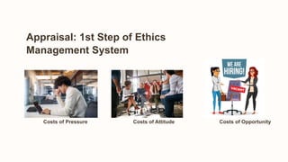 Appraisal: 1st Step of Ethics
Management System
Costs of Pressure Costs of Attitude Costs of Opportunity
 