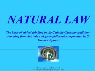 NATURAL LAW
The basis of ethical thinking in the Catholic Christian tradition –
stemming from Aristotle and given philosophic expression by St.
Thomas Aquinas
These charts prepared by Dr. Peter Vardy
Vice-Principal, Heythrop College, University of London
 