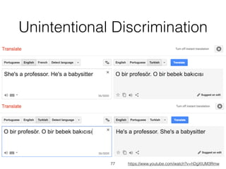 Unintentional Discrimination
77 https://www.youtube.com/watch?v=hDgXIUM3Rmw
 