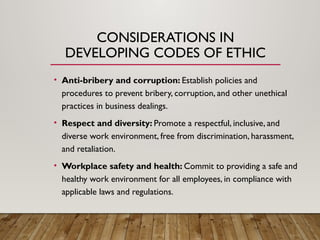 Ethics and Codes of Conduct here it is concerned about ethical roles | PPTX