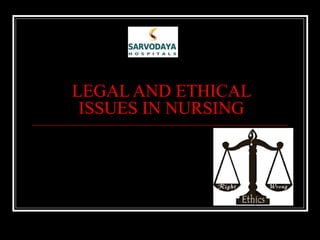 LEGAL AND ETHICAL
ISSUES IN NURSING
 