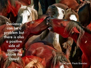 Deviance
can be a
problem but
there is also
a positive
side of
standing
above the
crowd
Flickr user: Paulo Brandao
 