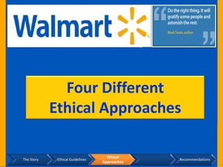Four Different
            Ethical Approaches

                                    Ethical
The Story    Ethical Guidelines                Recommendations
                                  Approaches
 