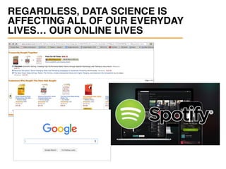 REGARDLESS, DATA SCIENCE IS
AFFECTING ALL OF OUR EVERYDAY
LIVES… OUR ONLINE LIVES
 