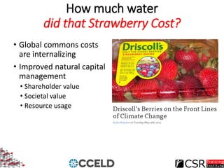 How much water
did that Strawberry Cost?
• Global commons costs
are internalizing
• Improved natural capital
management
• ...