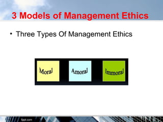 3 Models of Management Ethics
• Three Types Of Management Ethics
 