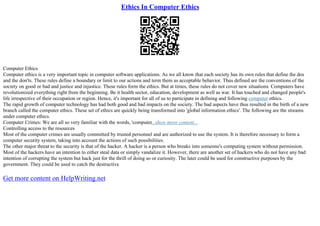 Ethics In Computer Ethics | PPT