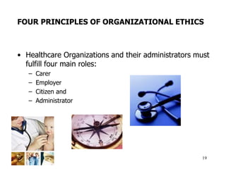 19
• Healthcare Organizations and their administrators must
fulfill four main roles:
– Carer
– Employer
– Citizen and
– Ad...