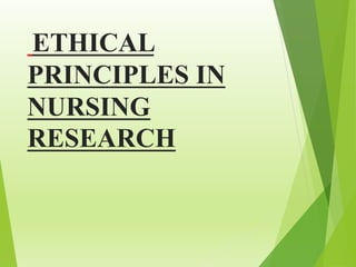 ETHICAL
PRINCIPLES IN
NURSING
RESEARCH
 
