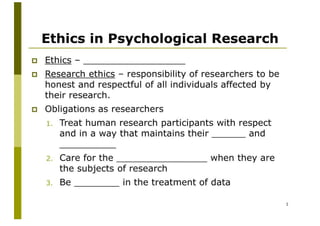 Ethics In Psychological Research