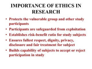 Ethics in research ppt by jiya | PPTX