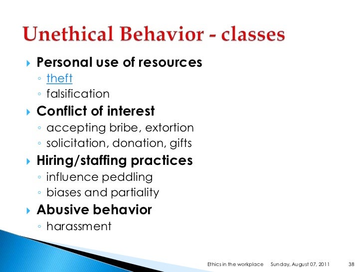 unethical employee behaviour mgts 1601 The 5 most common unethical workplace behaviors topics: business ethics ethics in the workplace unethical behavior employee theft is a crime and unethical 4. unethical employee behaviour mgts 1601 The 5 most common unethical workplace behaviors topics: business ethics ethics in the workplace unethical behavior employee theft is a crime and unethical 4.