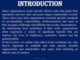 Comprehensive Guide to Ethics and Work Ethic in the Workplace Ch-3 | PDF