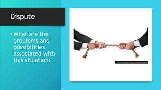 Dispute
•What are the
problems and
possibilities
associated with
this situation? This Photo by Unknown Author is licensed under CC BY-SA
 