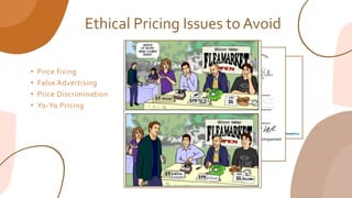 Ethical Pricing Issues to Avoid
• Price fixing
• False Advertising
• Price Discrimination
• Yo-Yo Pricing
 