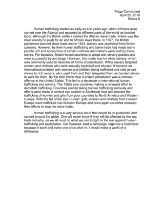 Human Trafficking Essay