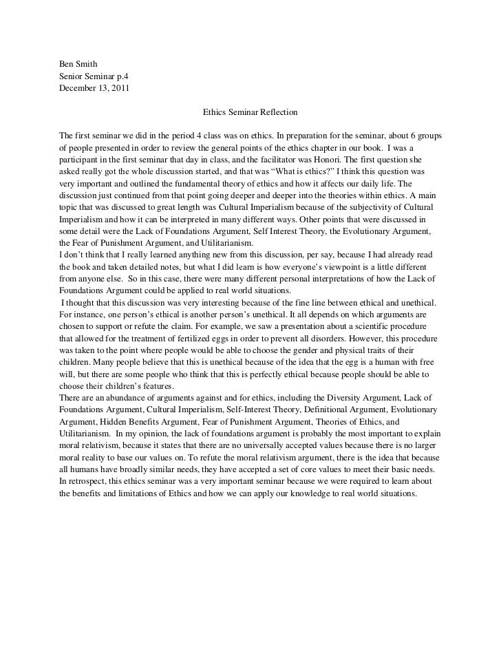 Persuasive Essay: Sample reflection paper about seminar example of reflection paper about seminar