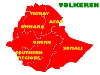 VOLKEREN
    TIGRAY
           AFAR
 AMHARA


     OROMO
              SOMALI
SOUTHERN
 REGIONS
 