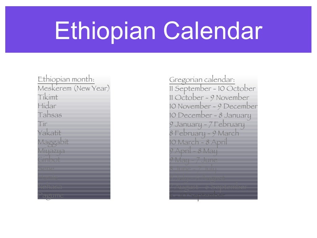 Ethiopian Calendar Ethiopian month Meskerem