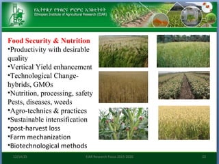 Research focus of Ethiopian Institute of Agricultural Research (EIAR)
