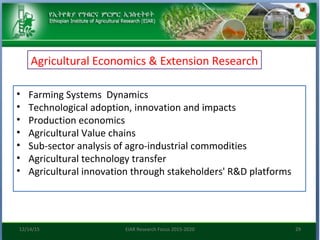 Research focus of Ethiopian Institute of Agricultural Research (EIAR)