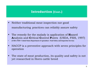 Reduction of post-slaughter beef loss and application of HACCP in meat processing centres in Ethiopia