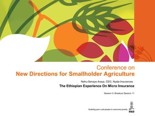 Conference on New Directions for Smallholder Agriculture Nahu-Senaye Araya, CEO, Nyala Insurances  The Ethiopian Experience On Micro Insurance Session 5, Breakout Session 11 