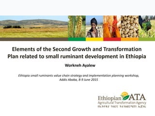 Elements of the Second Growth and Transformation
Plan related to small ruminant development in Ethiopia
Workneh Ayalew
Ethiopia small ruminants value chain strategy and implementation planning workshop,
Addis Ababa, 8-9 June 2015
 