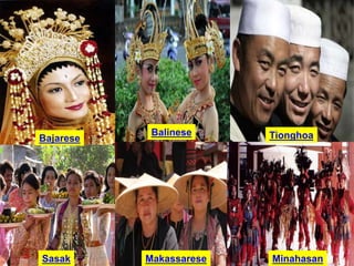 Bajarese Tionghoa
Sasak Makassarese Minahasan
Balinese
 