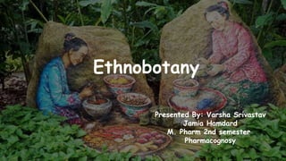 Ethnobotany
Presented By: Varsha Srivastav
Jamia Hamdard
M. Pharm 2nd semester
Pharmacognosy
 