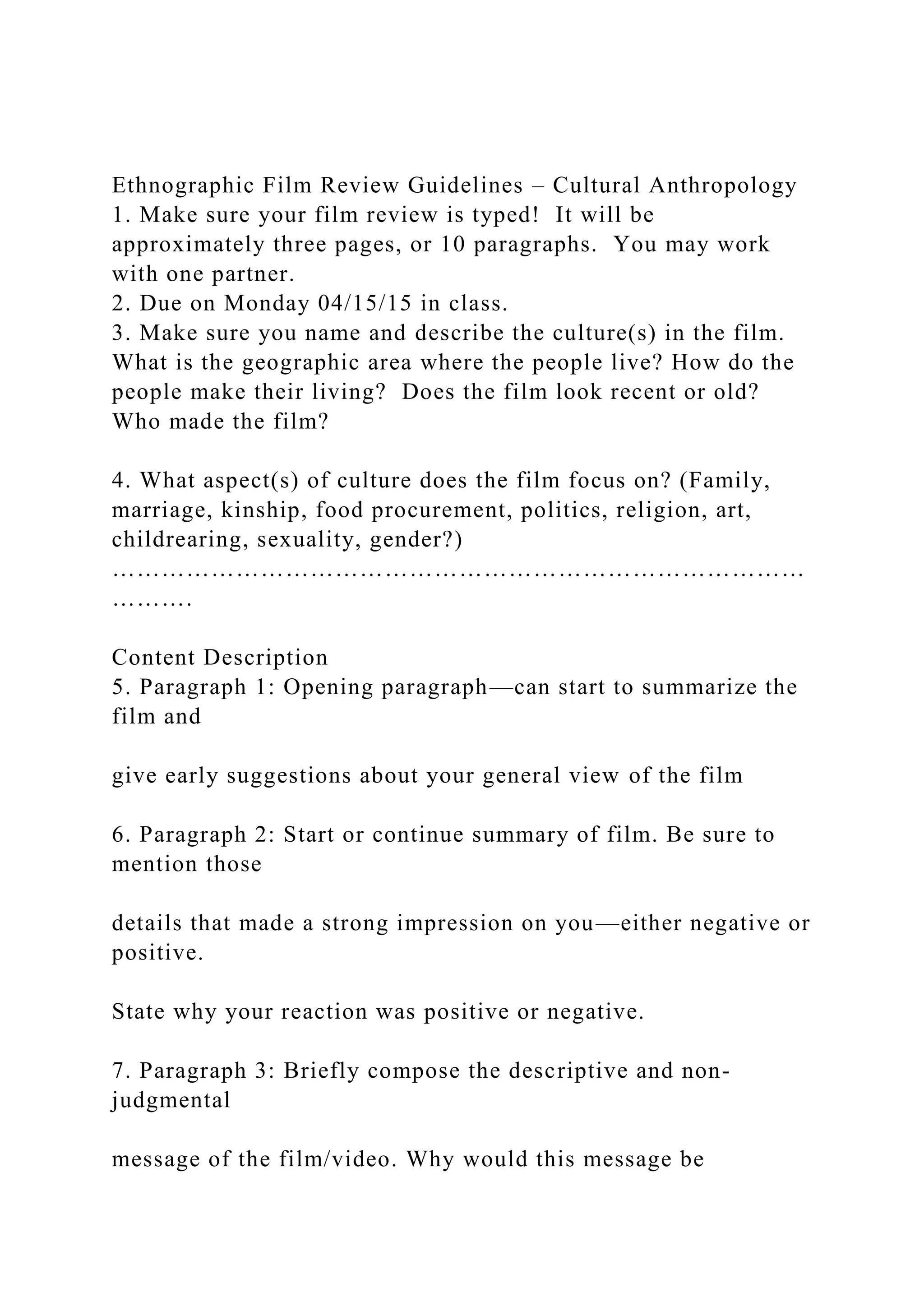 Ethnographic Film Review Guidelines Cultural Anthropology1. Ma.docx