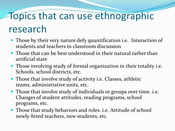 example of research topic in ethnography