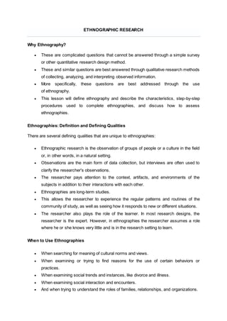 Ethnography | PDF