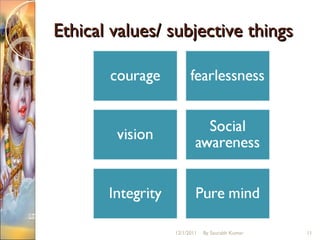 Ethical values/ subjective things 12/1/2011 By Saurabh Kumar 