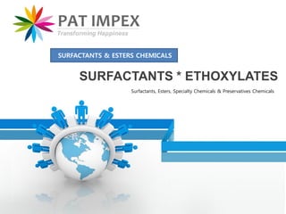 Surfactants, Esters, Specialty Chemicals & Preservatives Chemicals
SURFACTANTS * ETHOXYLATES
SURFACTANTS & ESTERS CHEMICALS
 