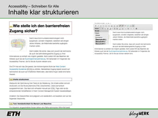 Accessibility – Schreiben für Alle
Inhalte klar strukturieren
 