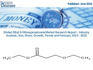 Published : June 2016
Global Ethyl 3-EthoxypropionateMarket Research Report - Industry
Analysis, Size, Share, Growth, Trends and Forecast, 2015 - 2022
 